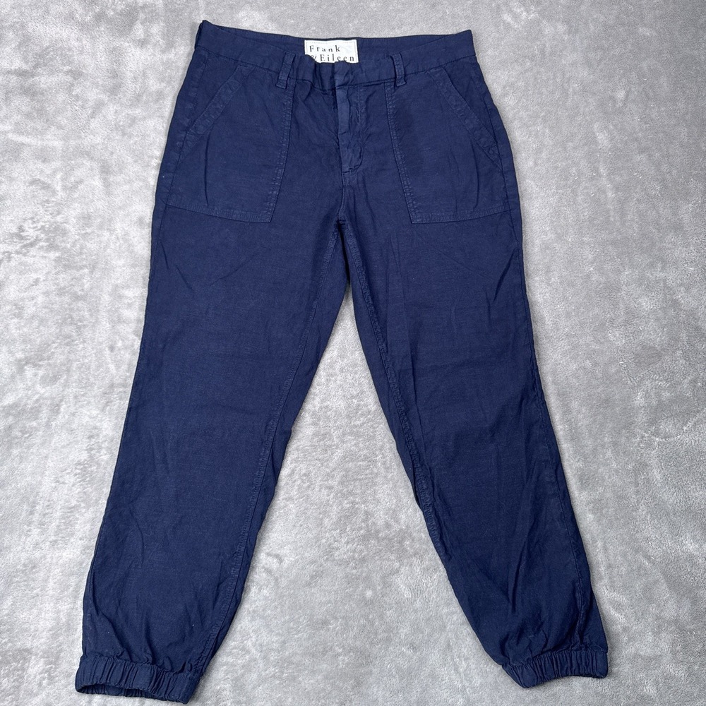 Frank & Eileen Jameson Jogger Pants Size 10 Navy Blue Cotton Linen